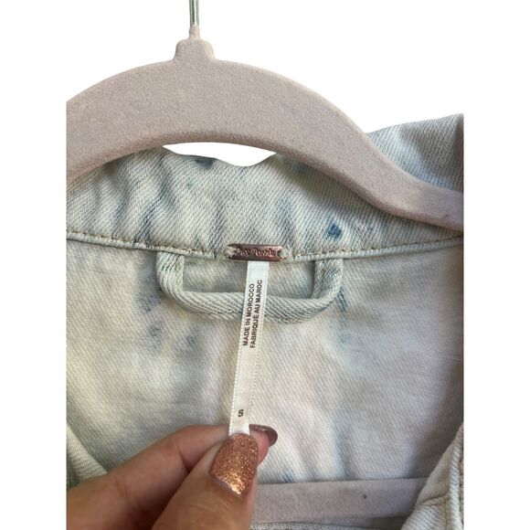 Free People Rumors Denim Jacket Jones Tie Dye Blue Size Small - Picture 4 of 7